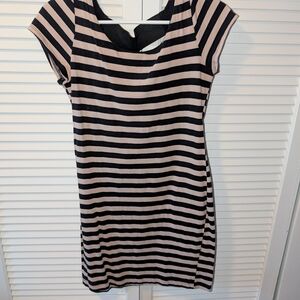 Monteau Black and Light Pink Striped Short Sleeve Mini Dress